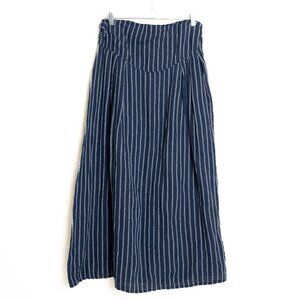 Lungo L'Arno Linen Skirt Blue White Striped Midi Large Made in Italy Lagenlook